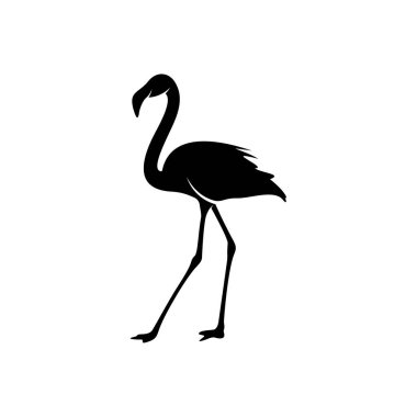 Flamingo tasarım vektörü, flamingo kuşunun siyah silueti, tek ayak üzerinde duruyor, izole edilmiş..