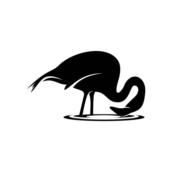 Вектор дизайна фламинго, черный силуэт птицы фламинго, стоящей на одной ноге, изолированный . — стоковый вектор