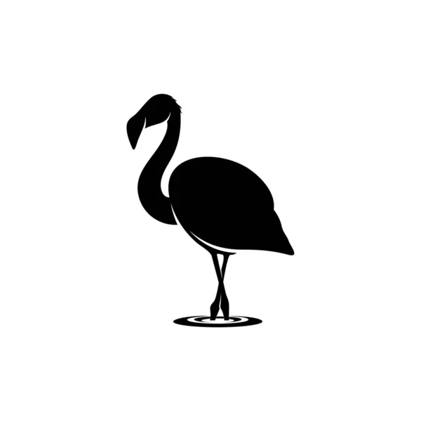 Flamingo design vektor, Svart siluett av en flamingo fågel, stående på ett ben, isolerad. — Stock vektor