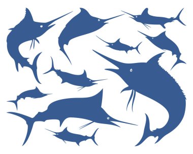 Marlin Fish logo tasarım vektörü. Balık logosu tasarım şablonu çizimi. Spor Balıkçılık Logosu