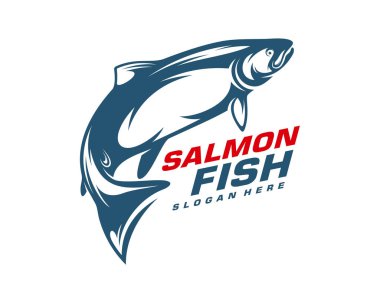Somon balığı logosu tasarım vektörü. Balık logosu tasarım şablonu çizimi. Spor Balıkçılık Logosu