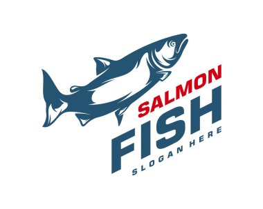 Somon balığı logosu tasarım vektörü. Balık logosu tasarım şablonu çizimi. Spor Balıkçılık Logosu