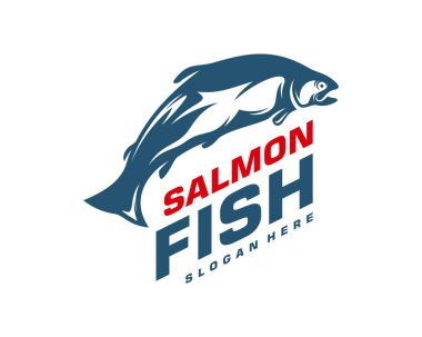 Somon balığı logosu tasarım vektörü. Balık logosu tasarım şablonu çizimi. Spor Balıkçılık Logosu