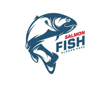Somon balığı logosu tasarım vektörü. Balık logosu tasarım şablonu çizimi. Spor Balıkçılık Logosu