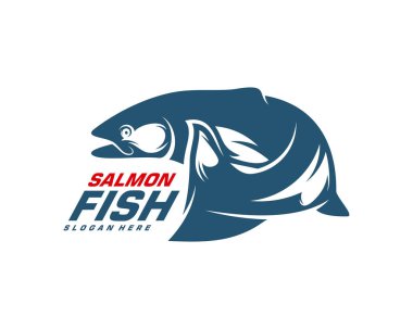 Somon balığı logosu tasarım vektörü. Balık logosu tasarım şablonu çizimi. Spor Balıkçılık Logosu