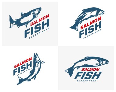 Somon balığı logosu tasarım vektörü. Balık logosu tasarım şablonu çizimi. Spor Balıkçılık Logosu
