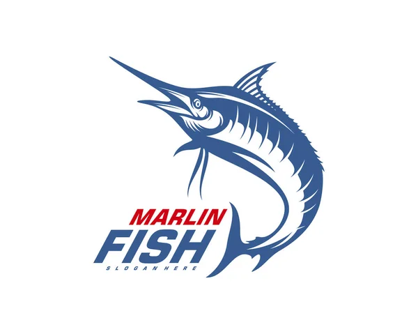 Marlin Fish logo design vector. Modello di disegno logo pesca illustrazione. Pesca sportiva Logo — Vettoriale Stock