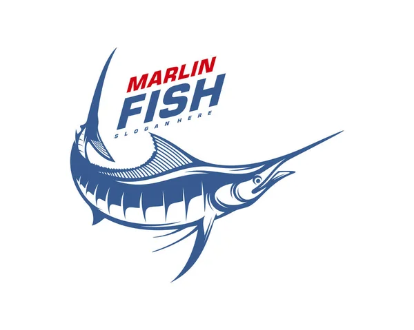 Marlin Fish λογότυπο διάνυσμα σχεδιασμού. Εικόνα προτύπου σχεδίασης λογότυπου αλιείας. Λογότυπο αθλητικής αλιείας — Διανυσματικό Αρχείο