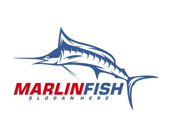 Marlin Fish logo design vector. Modello di disegno logo pesca illustrazione. Pesca sportiva Logo — Vettoriale Stock