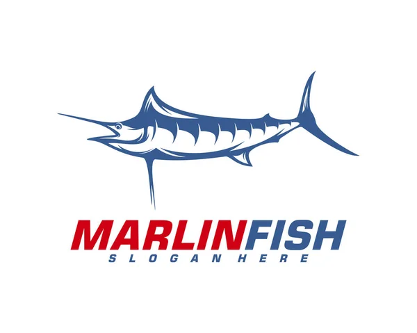Marlin Peixe logotipo vetor de design. Ilustração de modelo de logotipo de pesca. Logotipo de pesca desportiva — Vetor de Stock