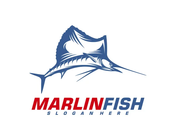 Marlin Fish logo design vector. Ilustración de plantilla de diseño de logotipo de pesca. Pesca deportiva Logo — Vector de stock