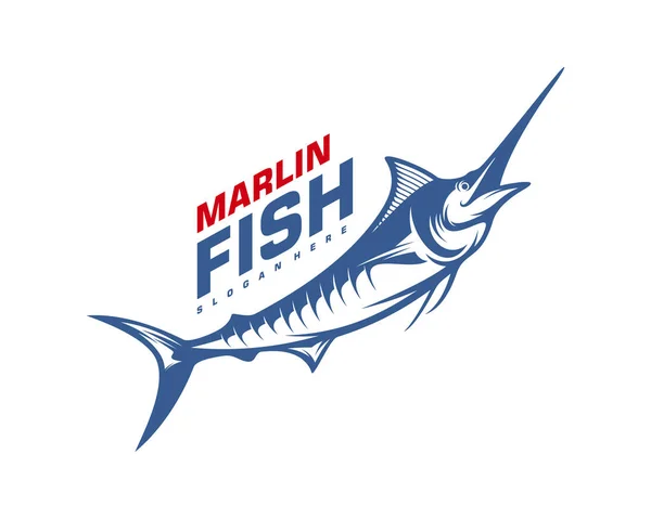 Marlin Peixe logotipo vetor de design. Ilustração de modelo de logotipo de pesca. Logotipo de pesca desportiva — Vetor de Stock