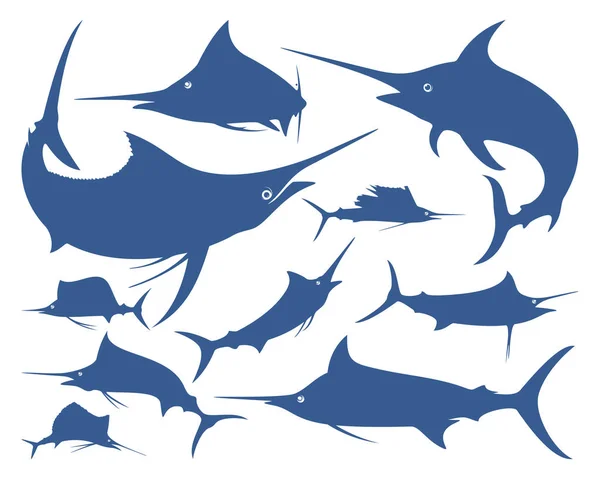 Návrh vektoru loga Marlin Fish. Šablona návrhu loga rybolovu. Logo sportovního rybolovu — Stockový vektor