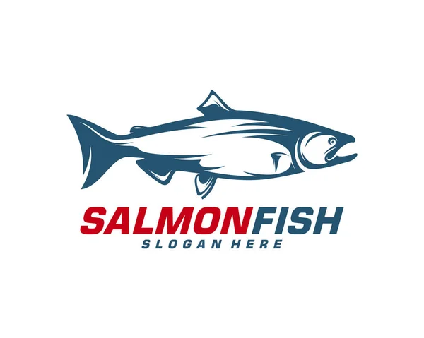 Salmão logotipo do peixe vetor de design. Ilustração de modelo de logotipo de pesca. Logotipo de pesca desportiva — Vetor de Stock