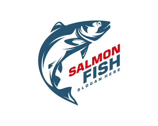 Vettore di progettazione logo Salmon Fish. Modello di disegno logo pesca illustrazione. Pesca sportiva Logo — Vettoriale Stock