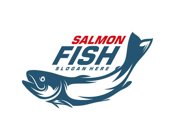 Salmon Fish λογότυπο διάνυσμα σχεδιασμού. Εικόνα προτύπου σχεδίασης λογότυπου αλιείας. Λογότυπο αθλητικής αλιείας — Διανυσματικό Αρχείο
