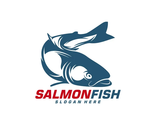 Salmão logotipo do peixe vetor de design. Ilustração de modelo de logotipo de pesca. Logotipo de pesca desportiva — Vetor de Stock