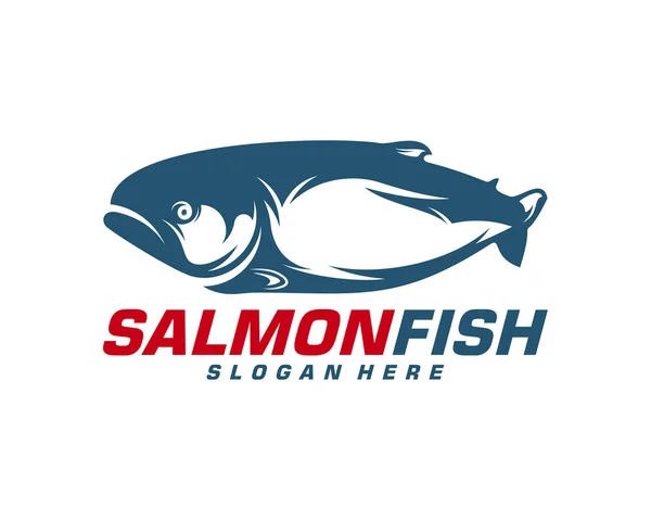 Salmon Fish λογότυπο διάνυσμα σχεδιασμού. Εικόνα προτύπου σχεδίασης λογότυπου αλιείας. Λογότυπο αθλητικής αλιείας — Διανυσματικό Αρχείο