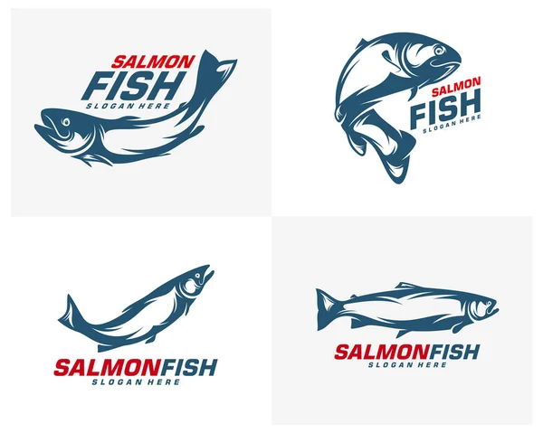 Salmão logotipo do peixe vetor de design. Ilustração de modelo de logotipo de pesca. Logotipo de pesca desportiva — Vetor de Stock