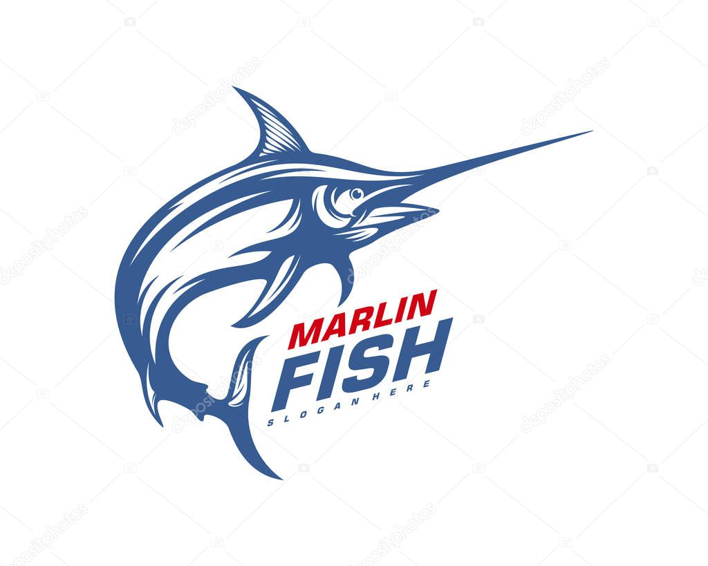 Marlin Fish logo design vector. Fishing logo design template illustration . Sport fishing Logo