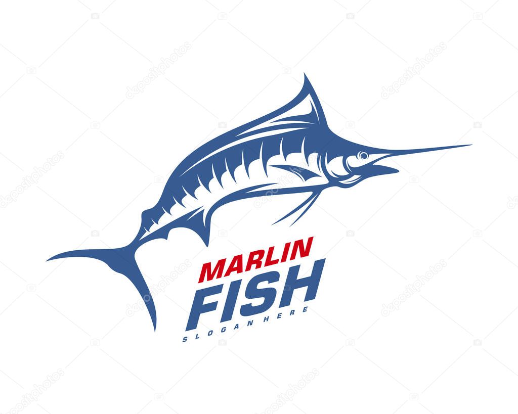 Marlin Fish logo design vector. Fishing logo design template illustration . Sport fishing Logo