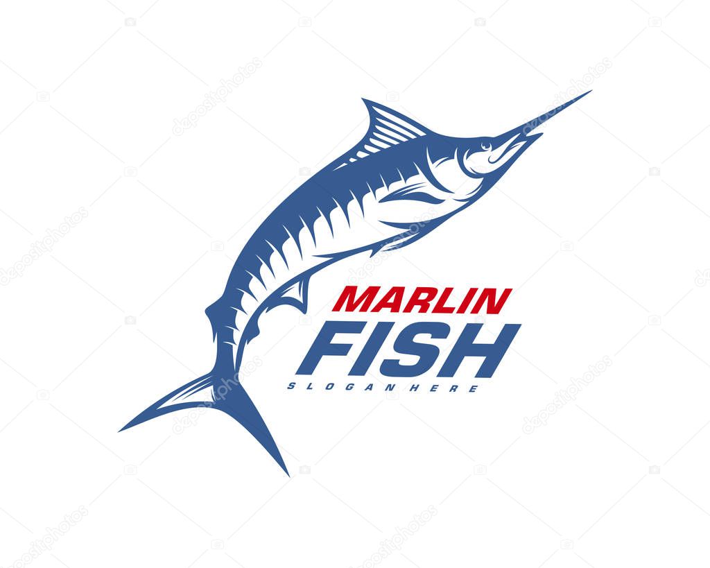 Marlin Fish logo design vector. Fishing logo design template illustration . Sport fishing Logo