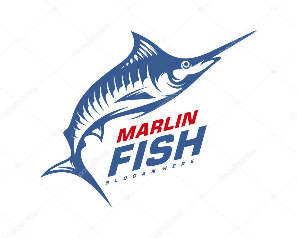 Marlin Fish logo design vector. Fishing logo design template illustration . Sport fishing Logo