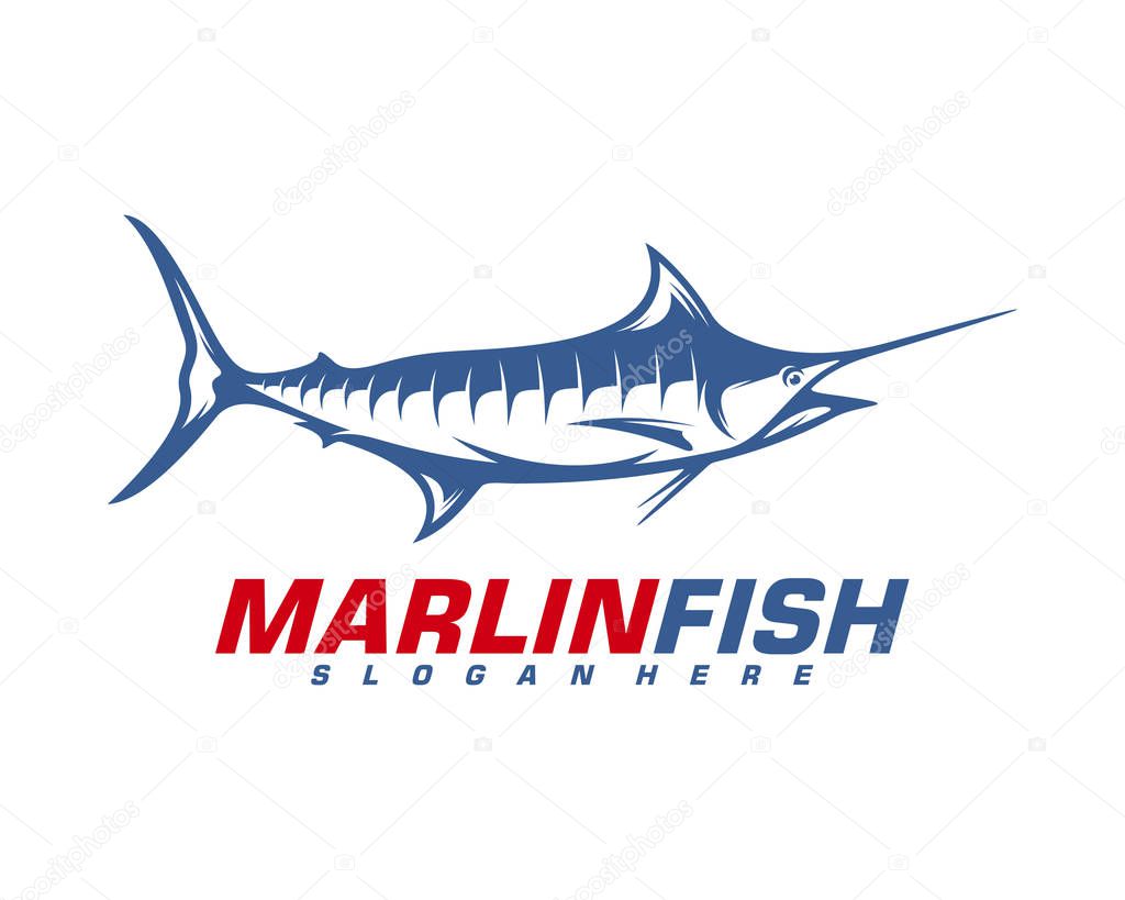 Marlin Fish logo design vector. Fishing logo design template illustration . Sport fishing Logo