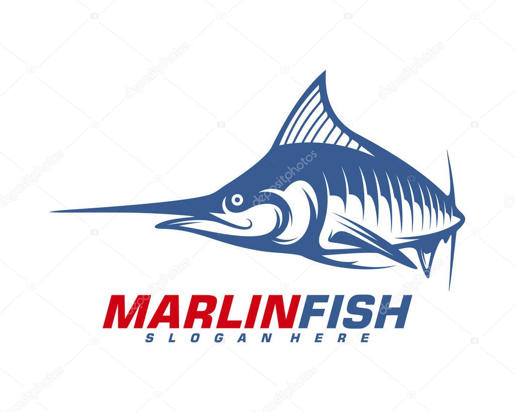Marlin Fish logo design vector. Fishing logo design template illustration . Sport fishing Logo