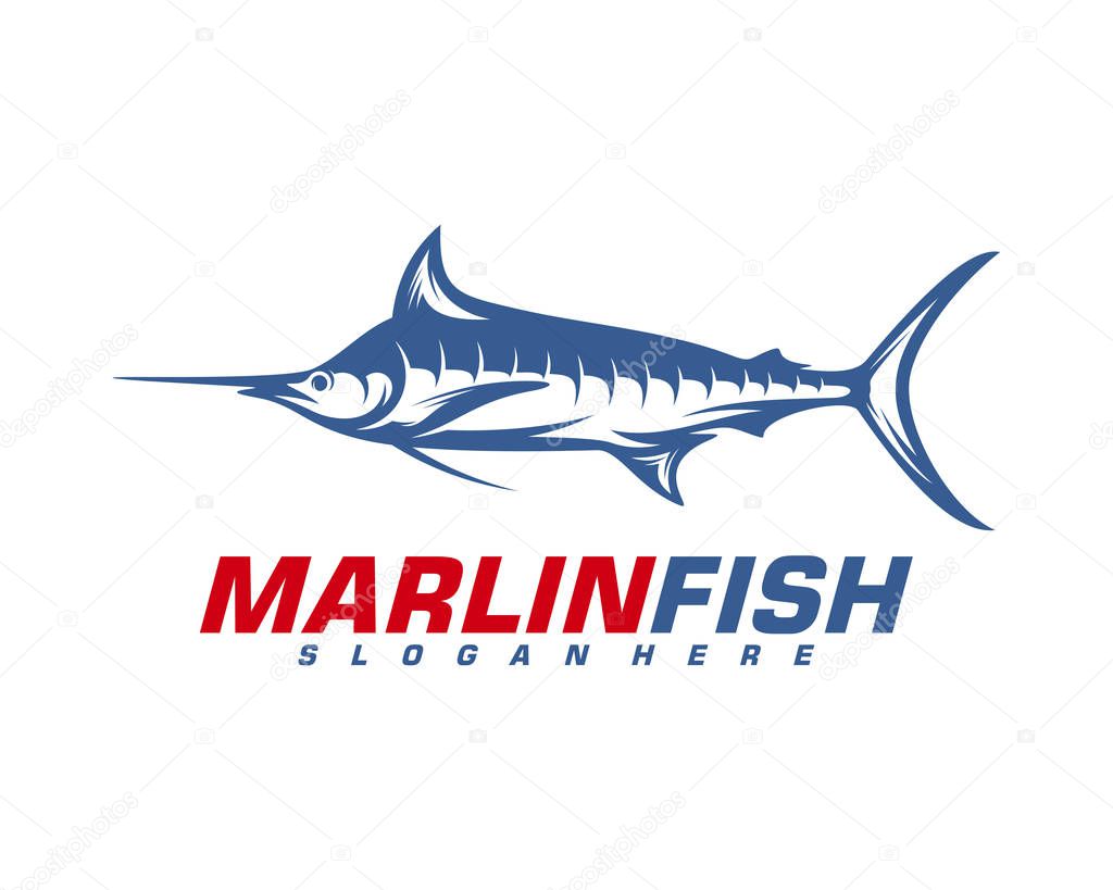Marlin Fish logo design vector. Fishing logo design template illustration . Sport fishing Logo
