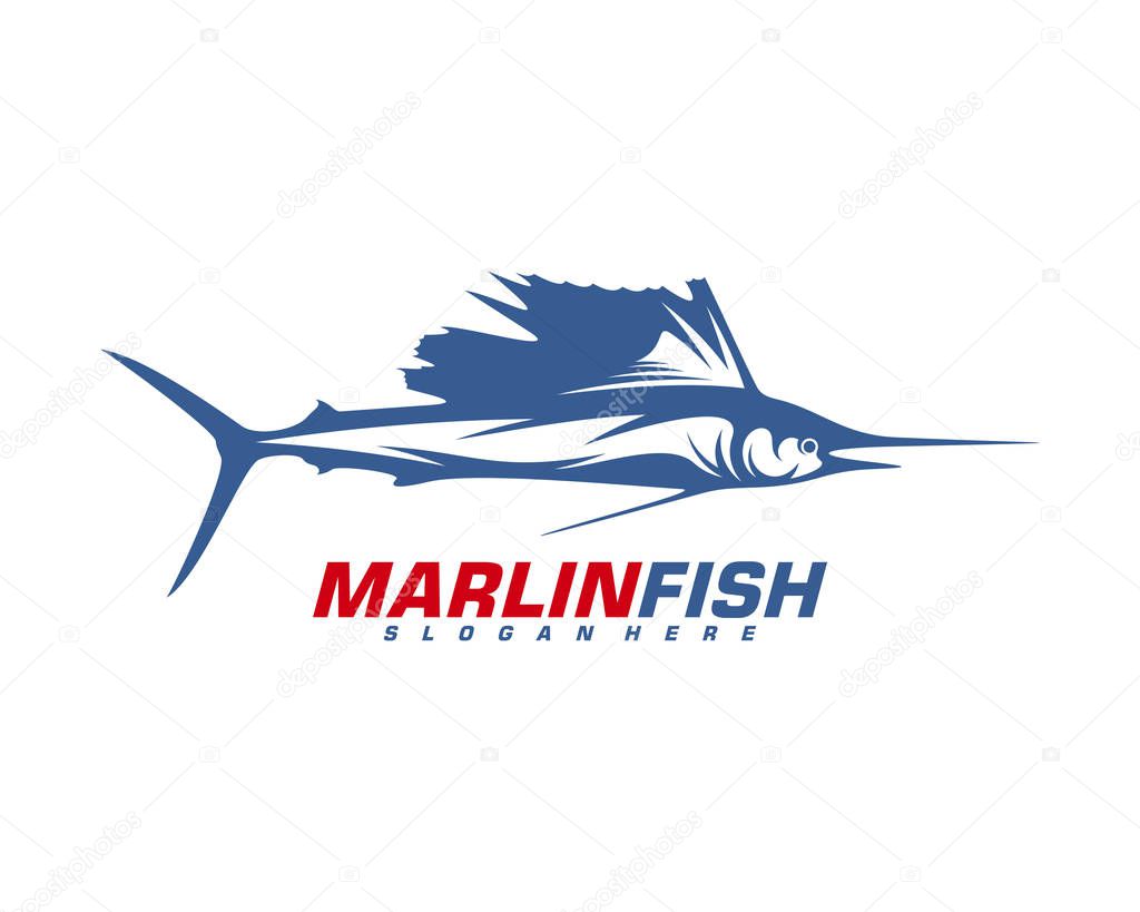 Marlin Fish logo design vector. Fishing logo design template illustration . Sport fishing Logo