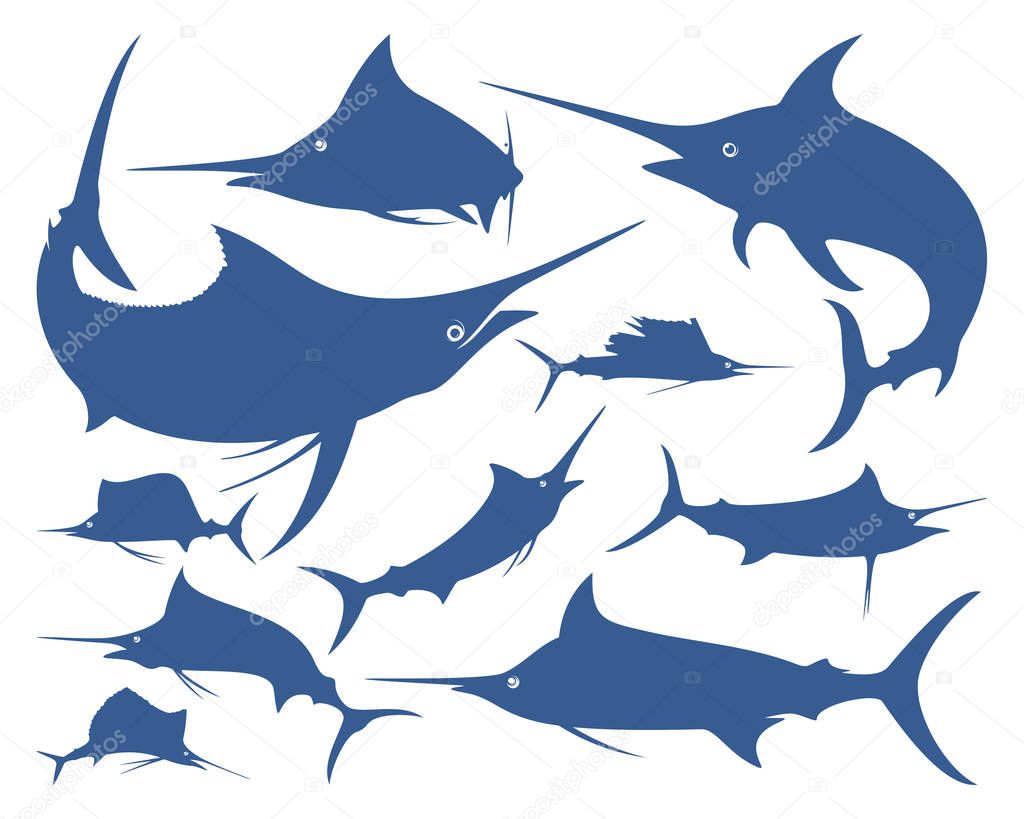 Marlin Fish logo design vector. Fishing logo design template illustration . Sport fishing Logo