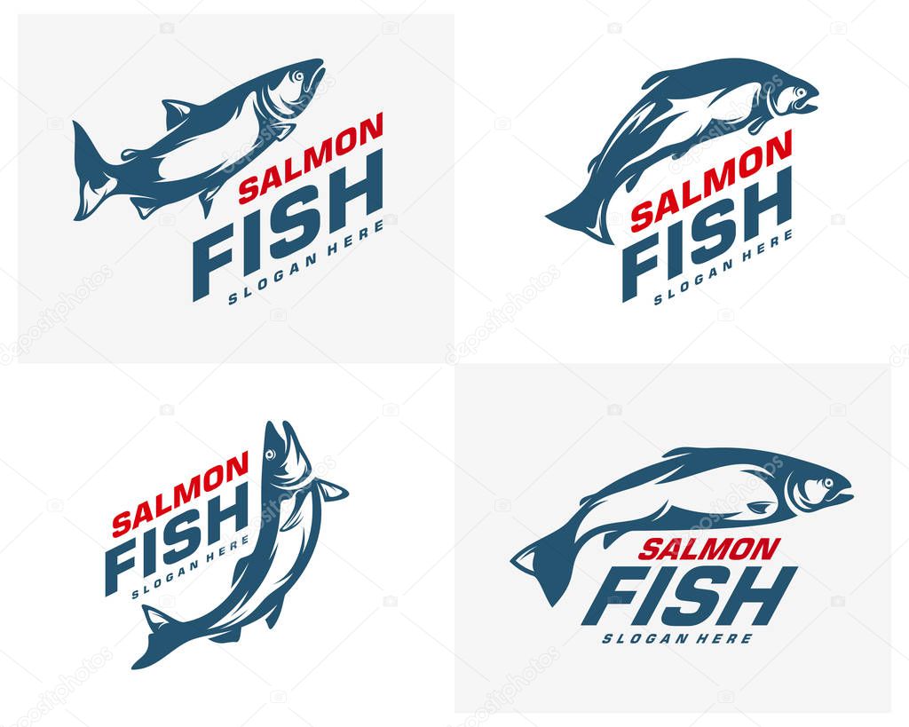 Salmon Fish logo design vector. Fishing logo design template illustration . Sport fishing Logo