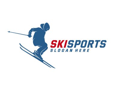 Siluet Kayak logosu tasarımı Vektör, Kış sporları, Snowboardcu, kayakçı.