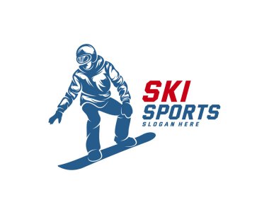 Siluet Kayak logosu tasarımı Vektör, Kış sporları, Snowboardcu, kayakçı.