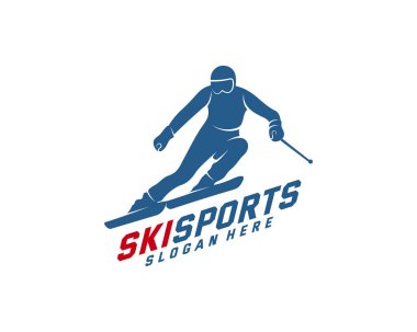 Siluet Kayak logosu tasarımı Vektör, Kış sporları, Snowboardcu, kayakçı.