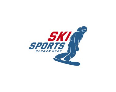 Siluet Kayak logosu tasarımı Vektör, Kış sporları, Snowboardcu, kayakçı.