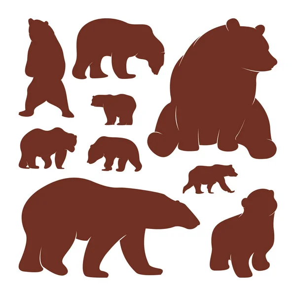 收集的轮廓熊。 矢量标志。 野生动物。 野熊 矢量说明. — 图库矢量图片
