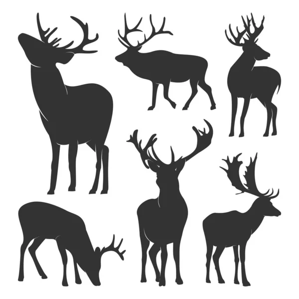 Collection of silhouette Deers. Vector logo. Wildlife. Wild Deer. Vector illustration. — Stock Vector