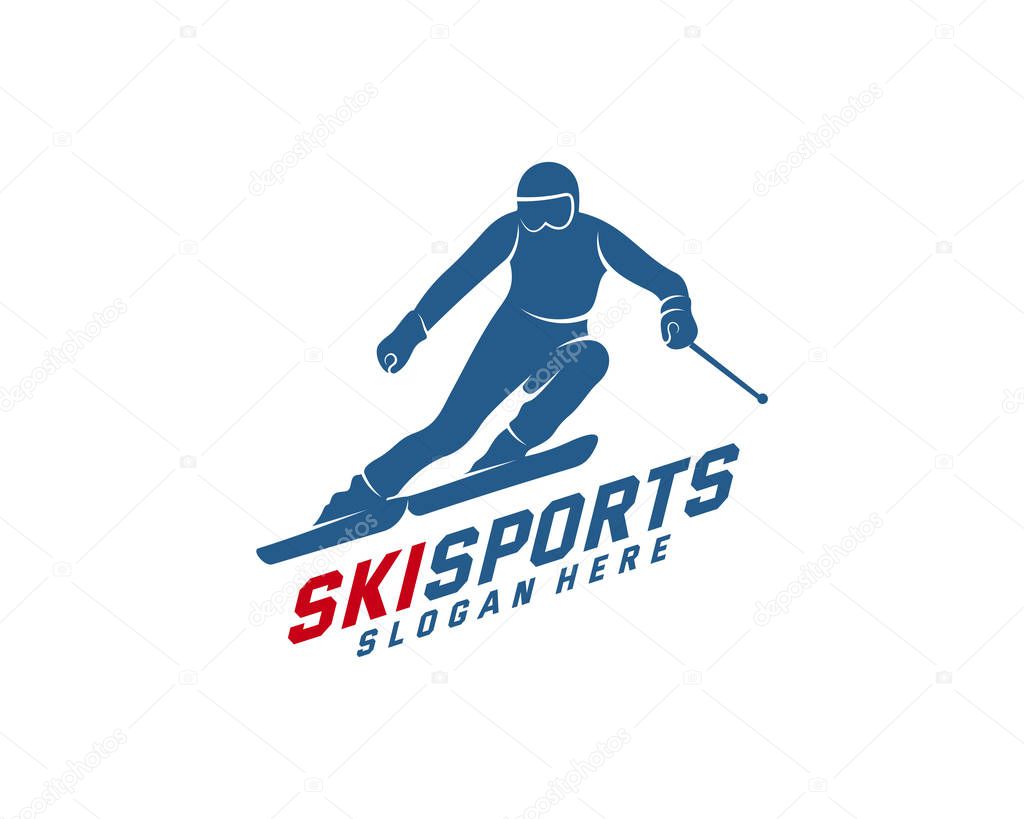 Silhouette Ski logo design Vector, Winter sports, Snowboarder, skier player.