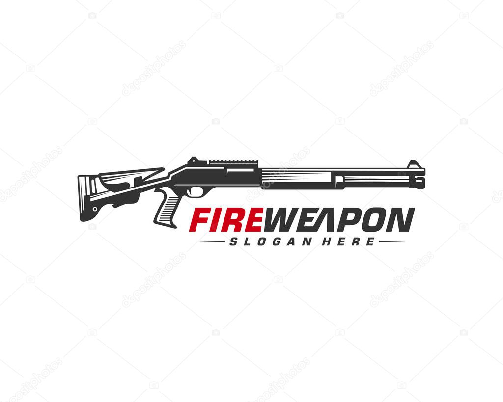 Weapon Fire logo design vector, Machine gun vector, Design Illustration