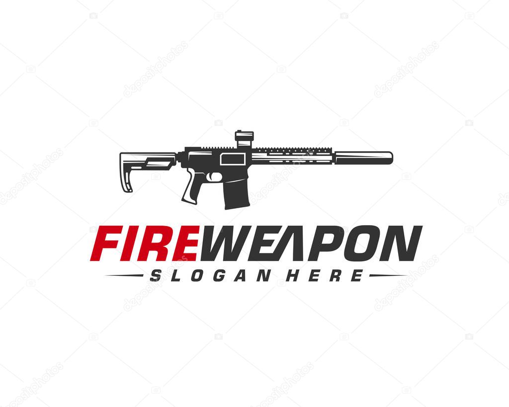 Weapon Fire logo design vector, Machine gun vector, Design Illustration