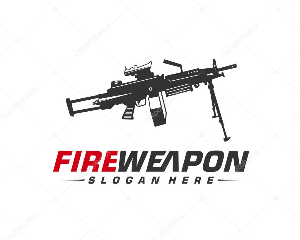 Weapon Fire logo design vector, Machine gun vector, Design Illustration