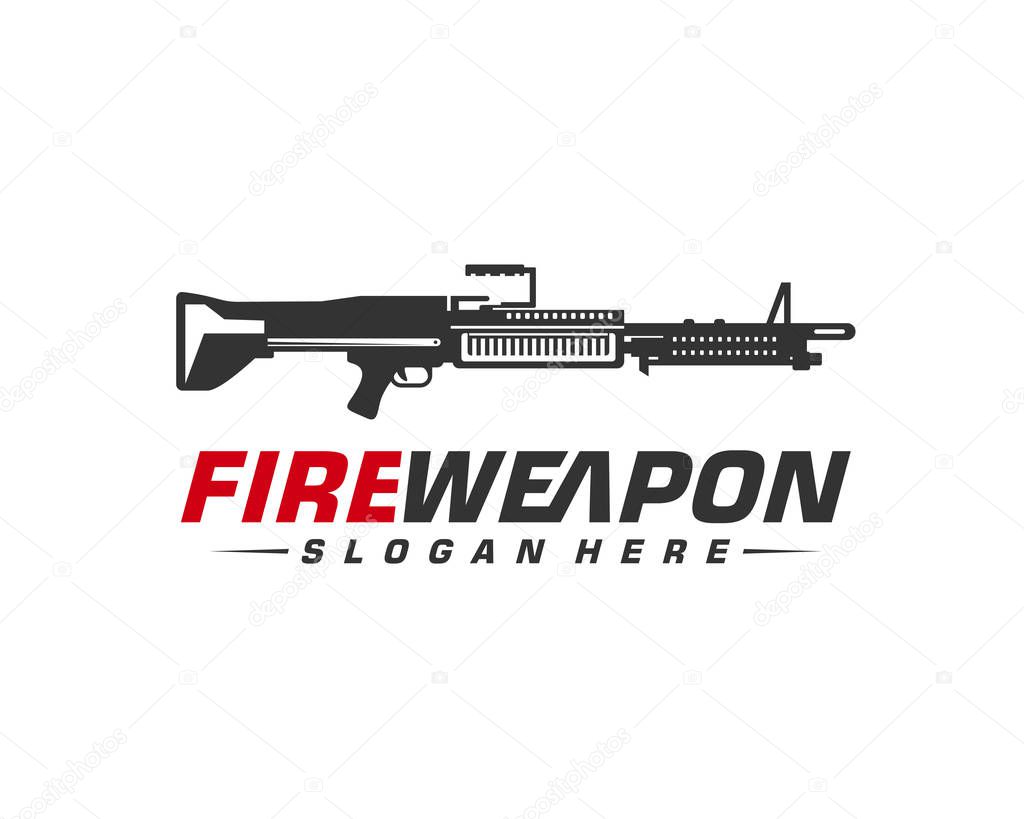 Weapon Fire logo design vector, Machine gun vector, Design Illustration