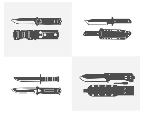 Коллекция армейских ножей, набор иконок, типичный боевой нож, векторная иллюстрация ножа — стоковый вектор