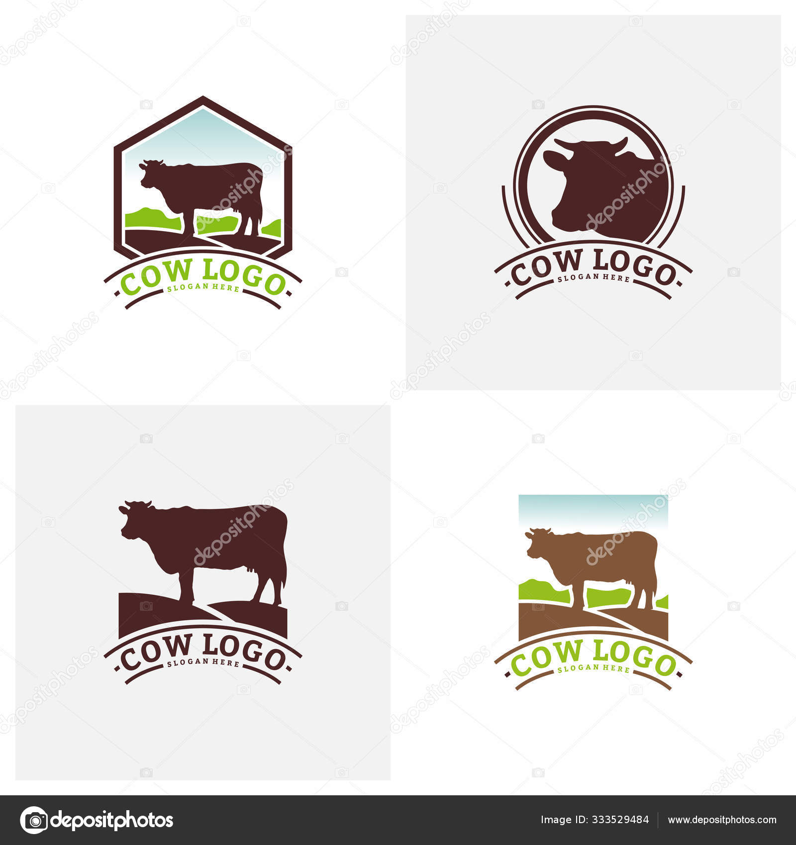 Set of Cow Logo Design Concepts. Cow Farm Logo Template Vector. Icon Symbol Stock Vector Image