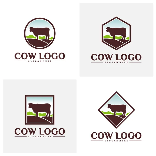 Reihe von Design-Konzepten für das Kuhlogo. Vorlagenvektor für das Logo der Kuhfarm. Symbolbild — Stockvektor