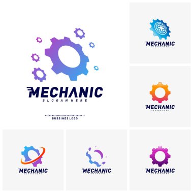 Vites Logosu Tasarım Konseptleri. Mekanik Vites Logosu Şablonu Vektörü. Simge Sembolü