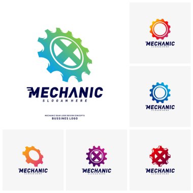 Vites Logosu Tasarım Konseptleri. Mekanik Vites Logosu Şablonu Vektörü. Simge Sembolü