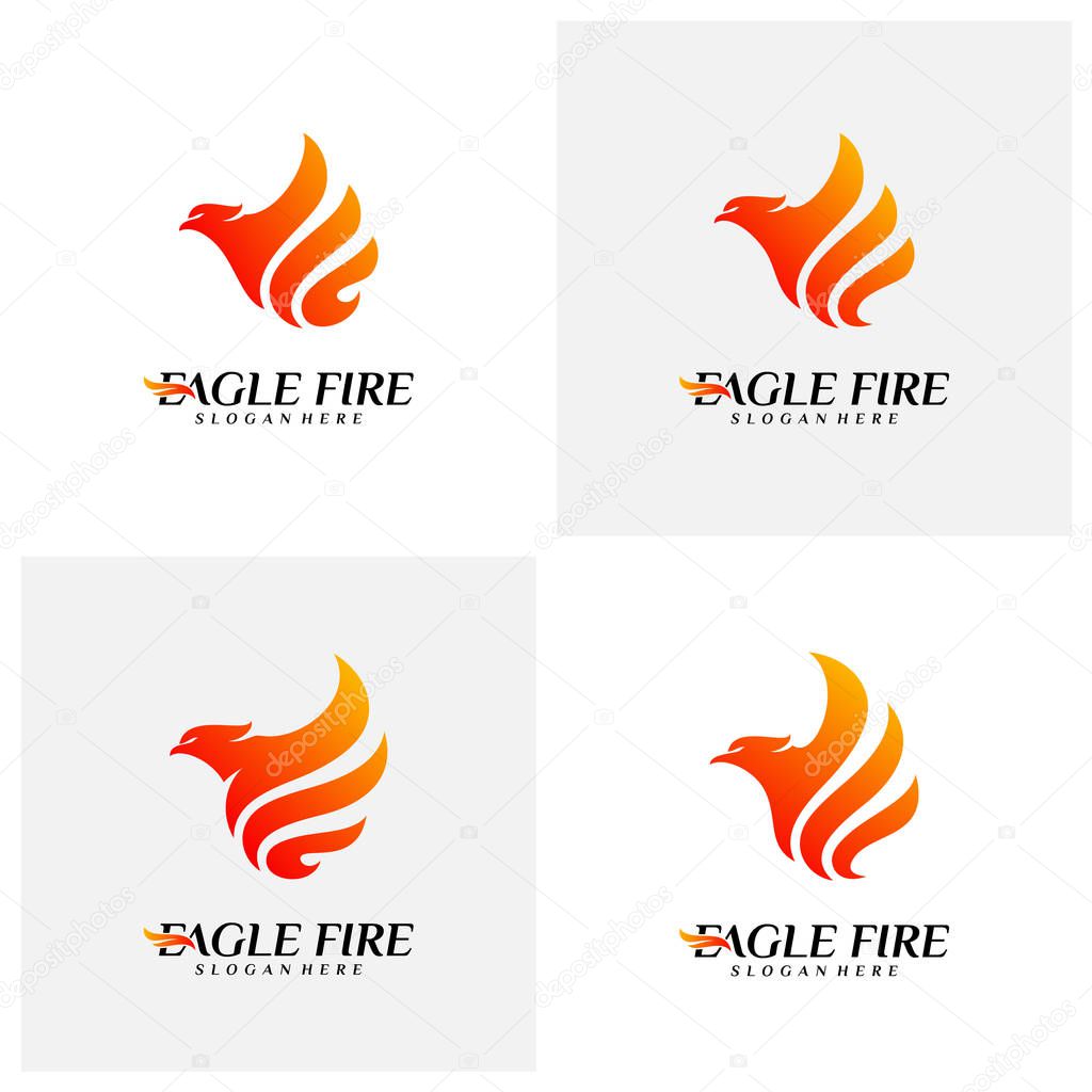 Set of Phoenix Fire Bird Logo Design Concepts. Dove Eagle Logo Template Vector. Icon Symbol